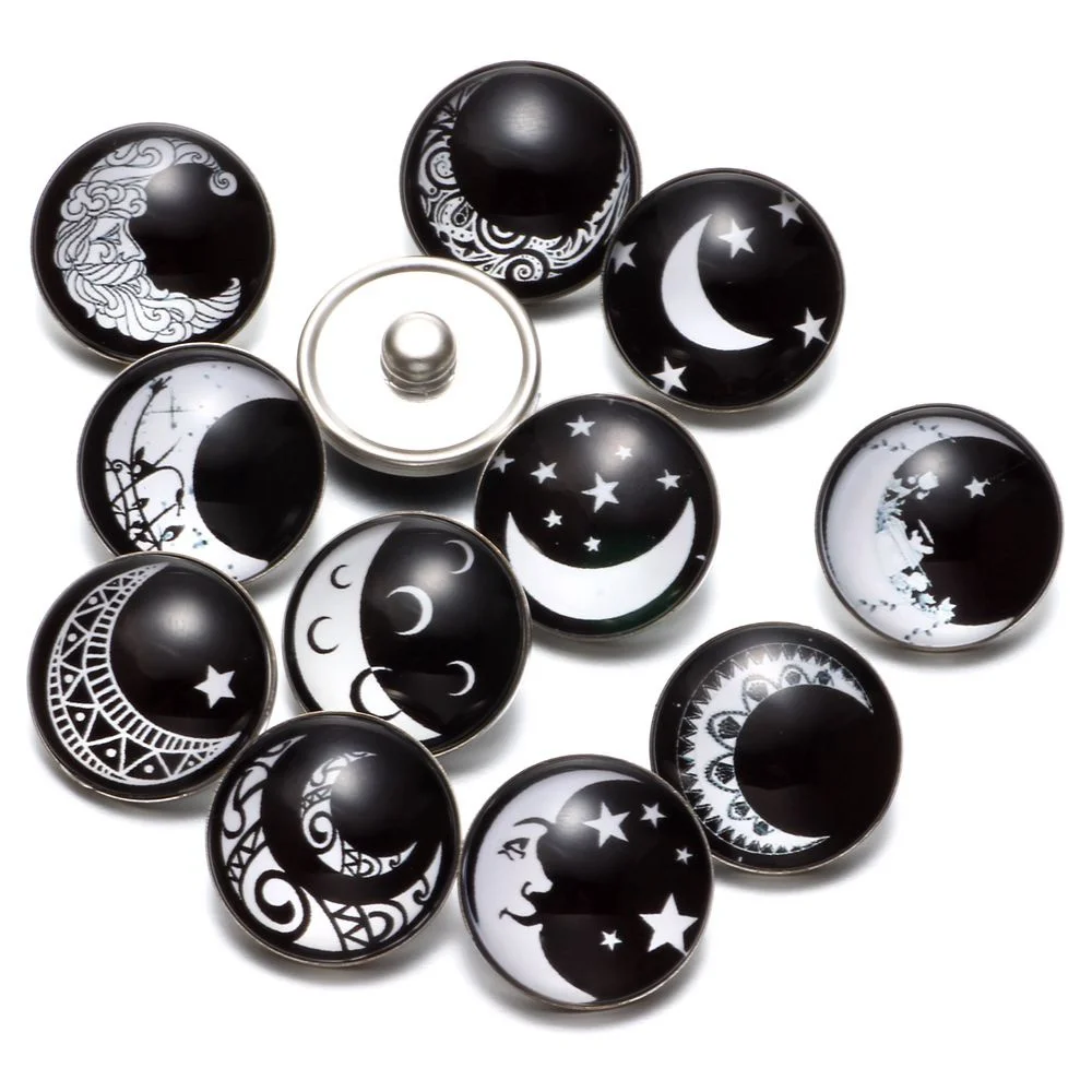 12 шт./лот черный и белый тема Луна Фея шаблон 18 мм кнопки Талисманы для щелкает