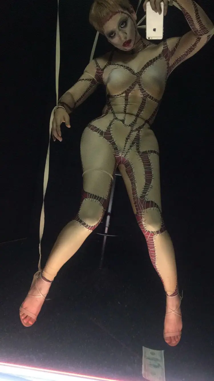 

Halloween Women New Printed Sexy Jumpsuits Stage Outfit Female Singer Leggings Nightclub Nude Costume Dance Jumpsuits