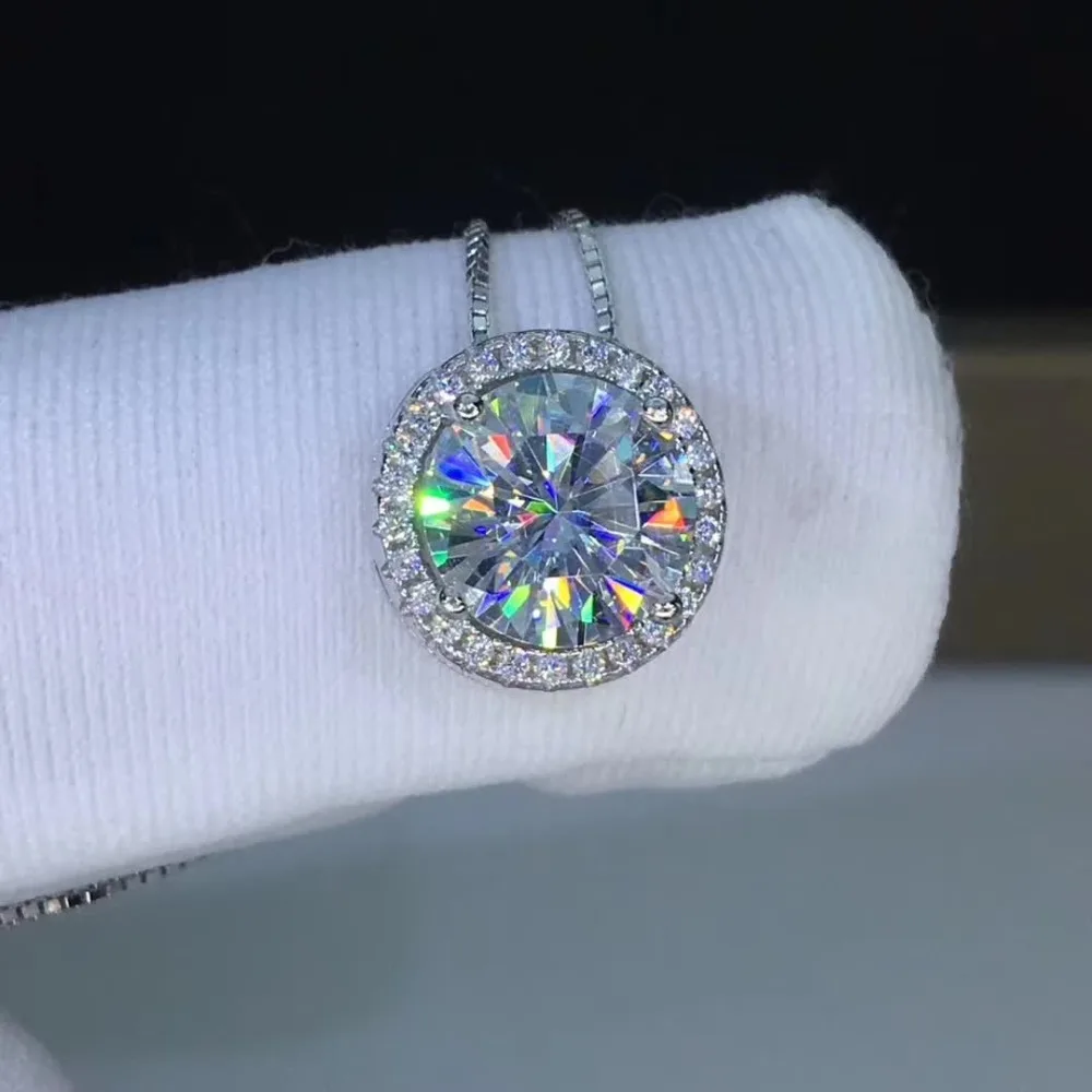 6,5 мм Муассанит S925 чистое серебро Платиновое Покрытие Подвески 1ct карат муассанит кулон ожерелье круглый D Цвет цепь