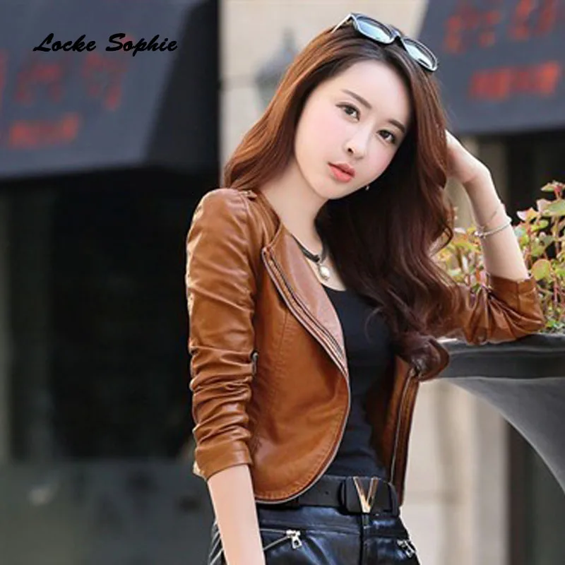 1pcs Women's Plus size Short Jacket Coats 2021 Spring Faux Fur PU Leather Splicing Small Jacket ladies Skinny locomotive coats