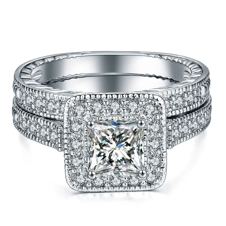 Phoenring Мода двойное кольцо квадратный высшего уровня Micro CZ Циркон очарование