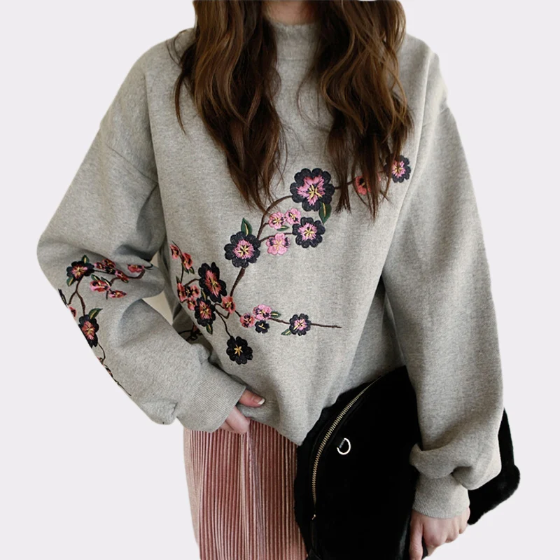 BGTEEVER Повседневная Женская толстовка с вышитыми цветами женские свободные теплые