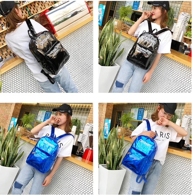 Модный женский голограммный лазерный рюкзак в стиле хип-хоп с вышитыми буквами