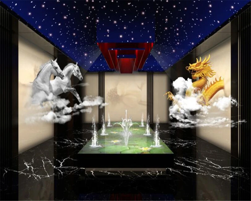 Фотообои Beibehang 3D с изображением белой лошади Золотого Дракона неба фоновые обои