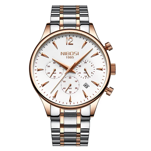 RoseGold White Steel NIBOSI часы мужские стиль Для мужчин часы Для мужчин модные повседневные платья часы военные Кварцевые наручные часы Saat роскошные часы для мужчин - Цвет: RoseGold White Steel