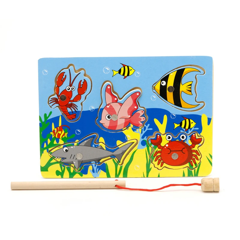 

Baby Kids Wooden Toys Magnetic Fishing Game Jigsaw Puzzle Board 3D Jigsaw Puzzle Children Educational Toys for Children Kids