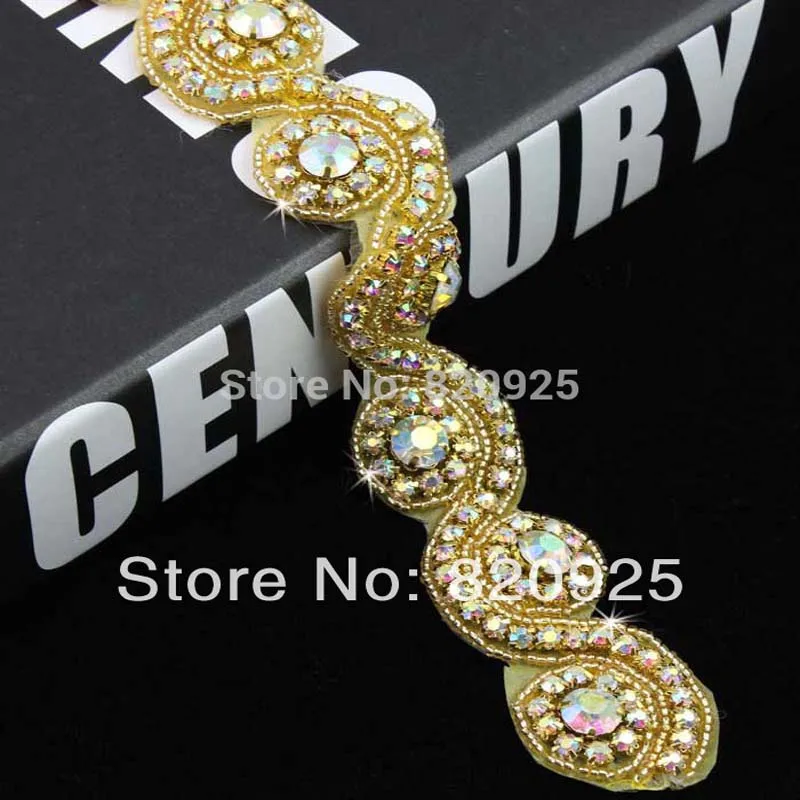 1 ярд AB горный хрусталь &quotS&quot форма Золотая Аппликация отделка на цветок