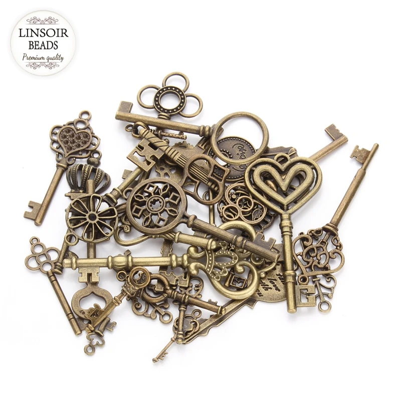 

24pcs Random Style Antique Bronze Plated Heart Shaped Mini Key Charm Pendant Fit Vintage DIY Necklace Accessories Material F2631