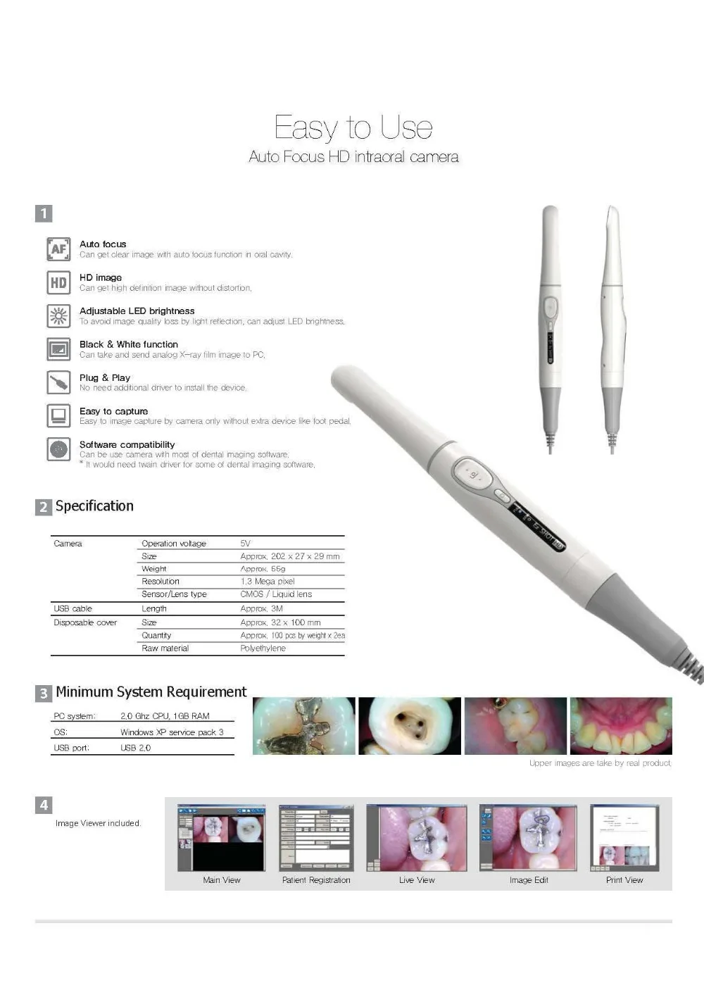 Стоматологическая автоматическая фокусировка HD интраоральная камера