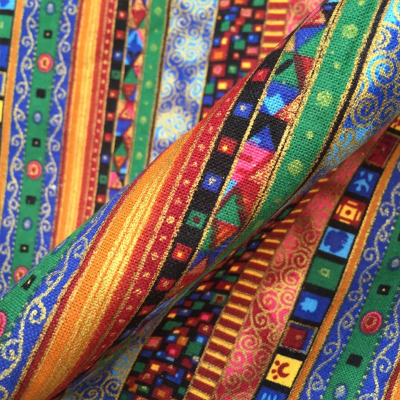 Национальный стиль бронзовая полоса хлопок печатных льняная одежда швейная