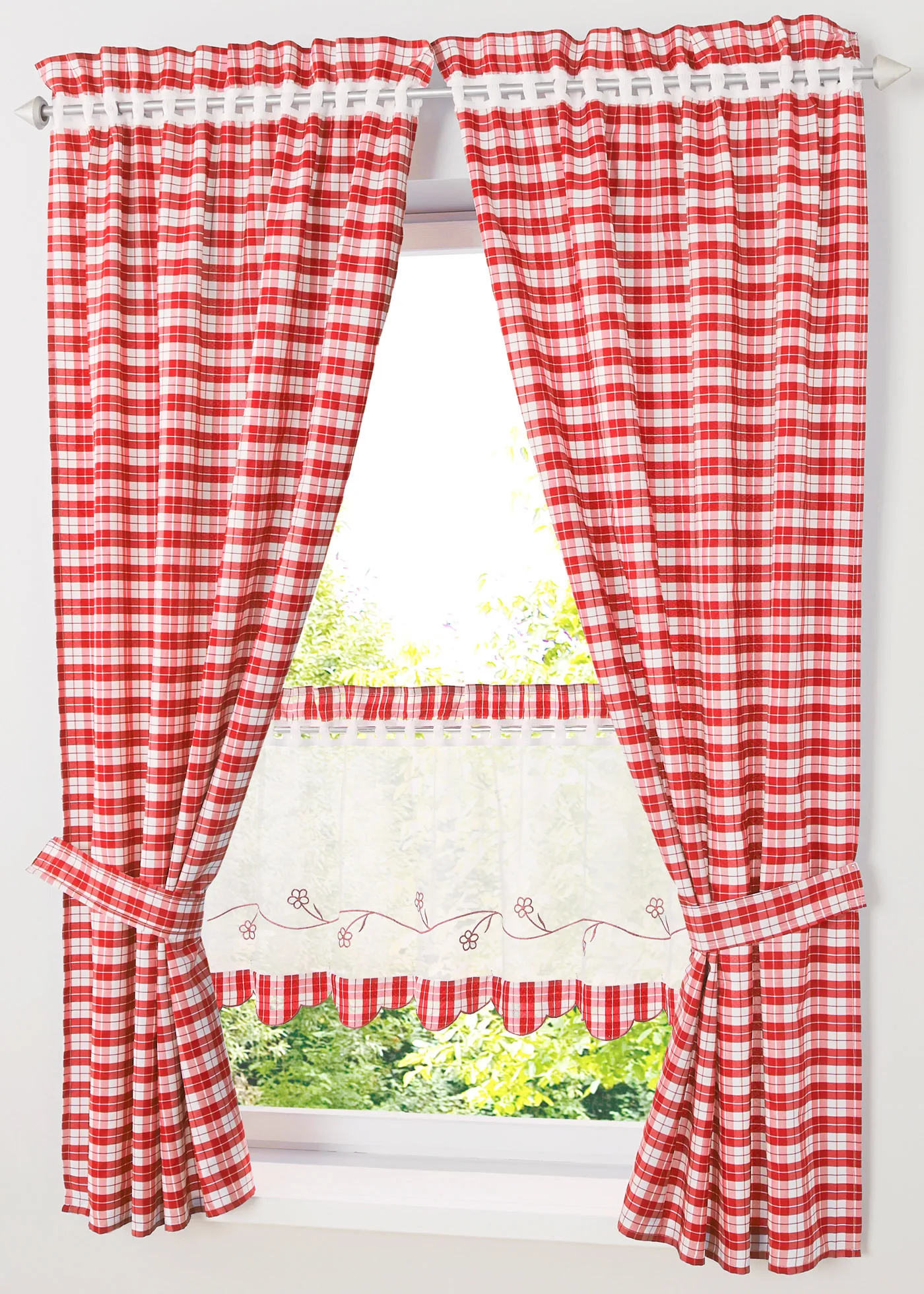 Pastoral Red/ Blue Plaid Short Curtains for Kitchen Window Treatments Kids Room Curtains for Bedroom Living Room Roman Blinds