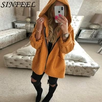 sinfeel faux lambswool oversized hooded jacket coat winter warm hairly jacket women autumn outerwear female overcoat plus size