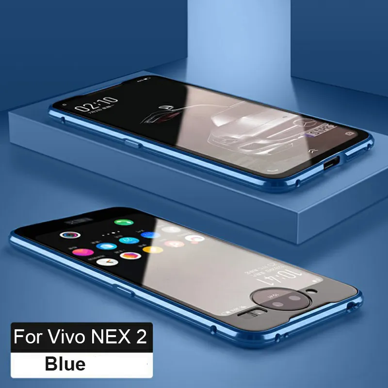Blue Двустороннее закаленное стекло для Vivo NEX двойной дисплей Магнитная Адсорбция флип чехол для Vivo NEX 2 Nex2 металлический бампер чехол Funda - Цвет: Blue