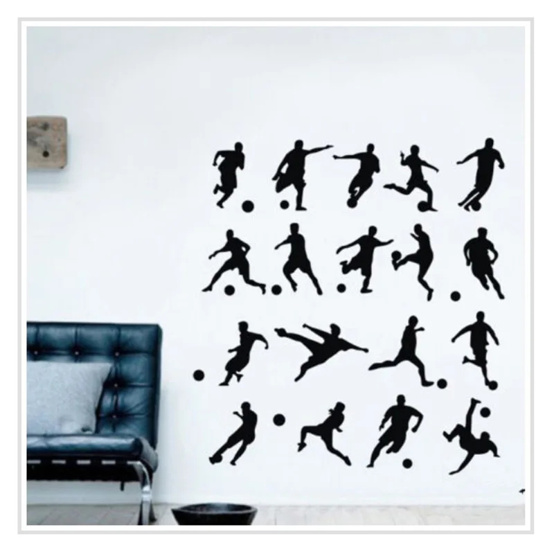 

18 PCs Soccer Football Players PVC Wall Art Stickers Removable Vinyl Sports Wall Decals for Home Decoration