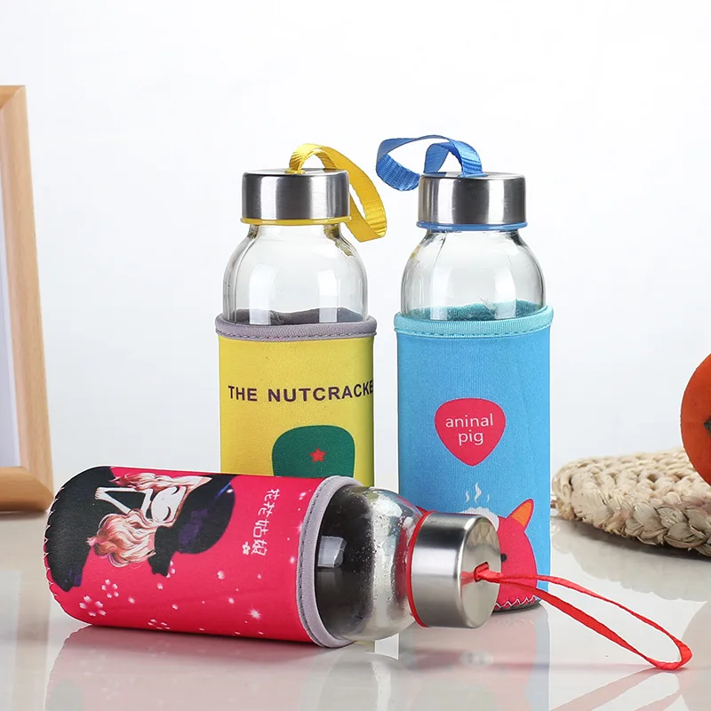 Портативная бутылка для напитков студентов мультяшная стеклянная прозрачная
