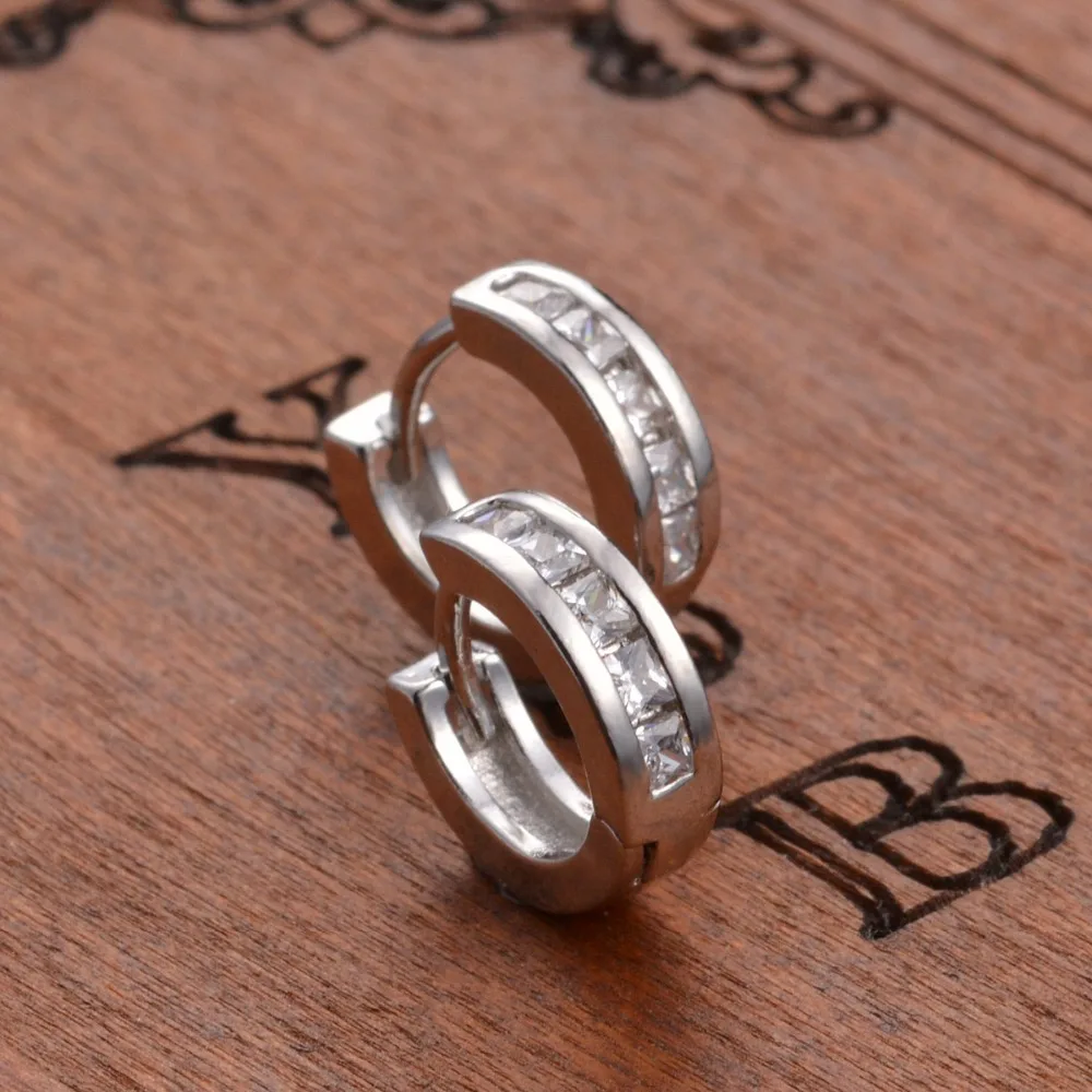 Серьги кольца с фианитами женские/мужские из серебра 925 пробы|silver plated hoop earrings|hoop