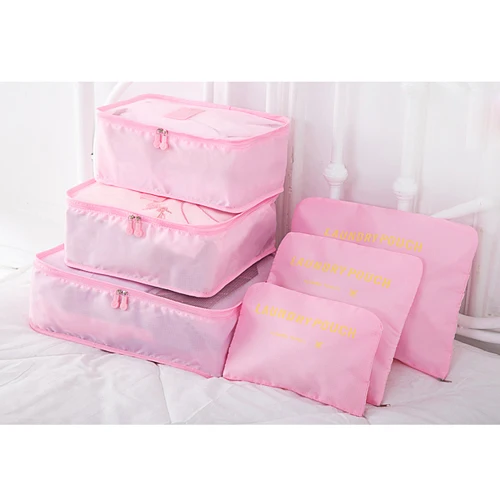 Pink 6 шт./компл. дорожные сумки Для мужчин Для женщин оксфорды Водонепроницаемый Чемодан организатор мешок упаковки путешествия необходимо куб обувь сумка для хранения одежды - Цвет: Pink