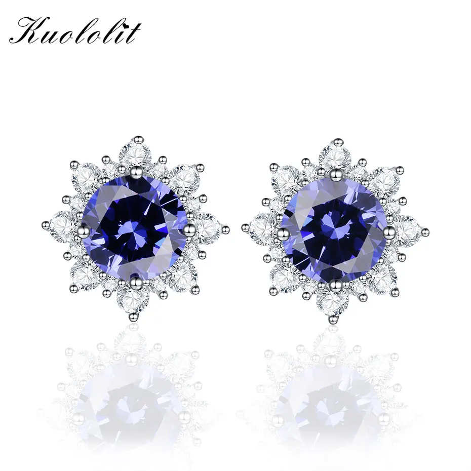 Tanzanite Earrings Kuolit серьги-гвоздики для женщин,, твердые, 925 пробы, серебро, создан Танзанит, CZ, рождественское ювелирное изделие, обручение, подарок, мода - Цвет камня: Tanzanite Earrings