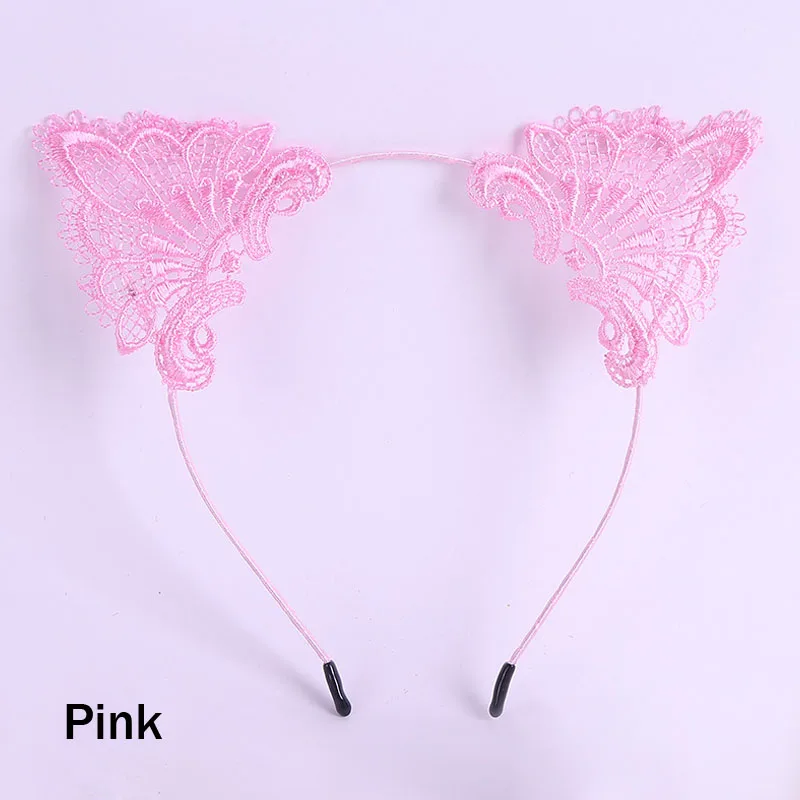 Pink LNRRABC, женская, для девочек, милая повязка на голову, сексуальная, модная, полый, кружево, кошачьи ушки, ободок для волос, аксессуары для волос, подарок, вечерние, косплей - Цвет: Pink