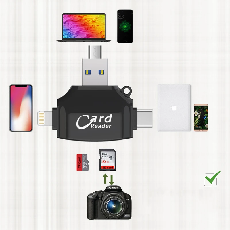 4 в 1 Тип C Micro SD кардридер usb type-c OTG USB флэш-память гаджет для iPhone iPad MacBook адаптер считыватель SD карт lightning