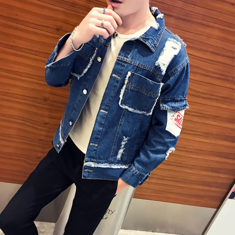 2018 Тип мужской осенний ветер отверстия Ковбой куртка маркировка Для мужчин новая