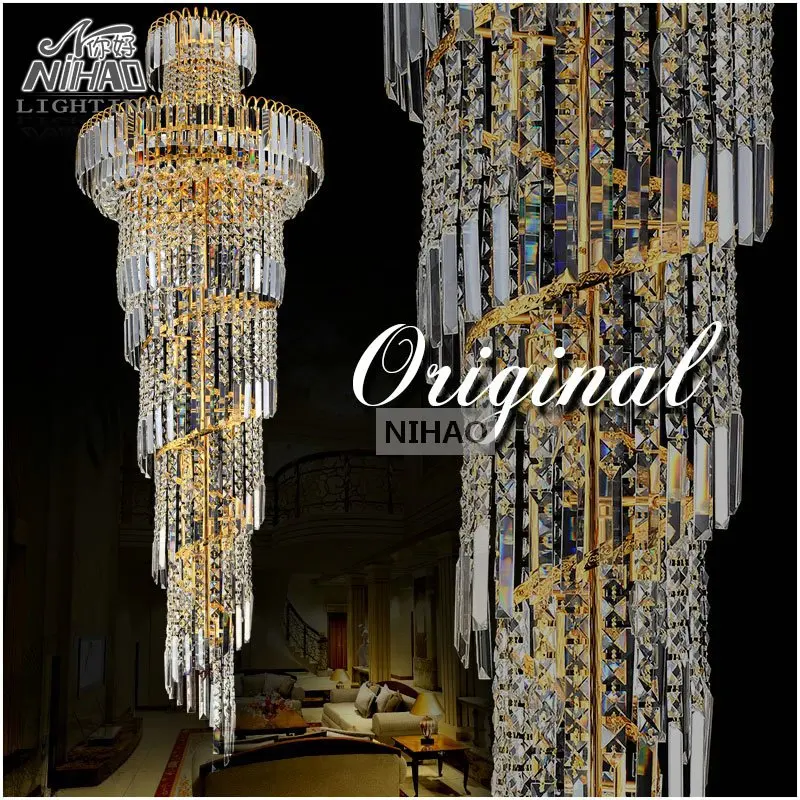 買取 ロングスパイラルゴールドまたはシルバークリスタルシャンデリア照明器具 Lustre クリスタルレストランホテルロビー MD8500 用のランプハンギング