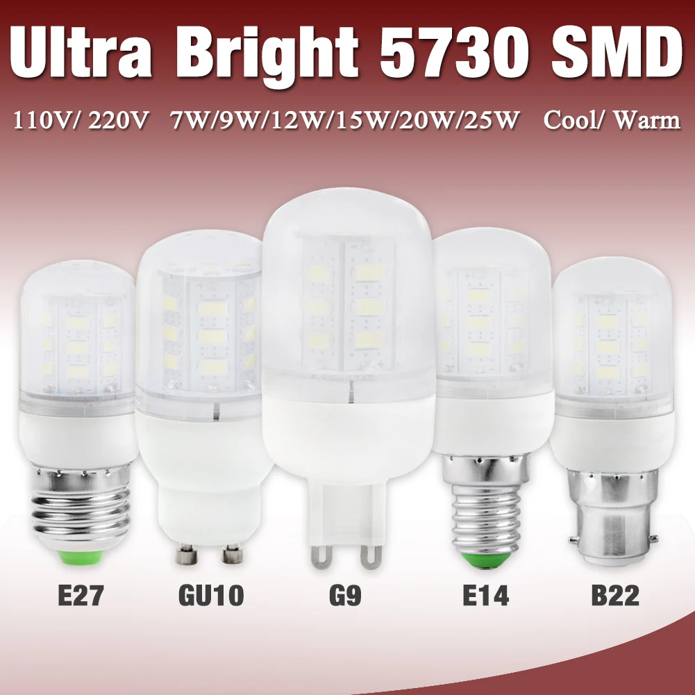 Дешевые супер светодиодный лампы E27 E14 220V SMD 5730 светодиодный светильник B22 GU10 G9 AC 110V 5730SMD светодиодный кукурузная лампа светильник люстра 220 230V