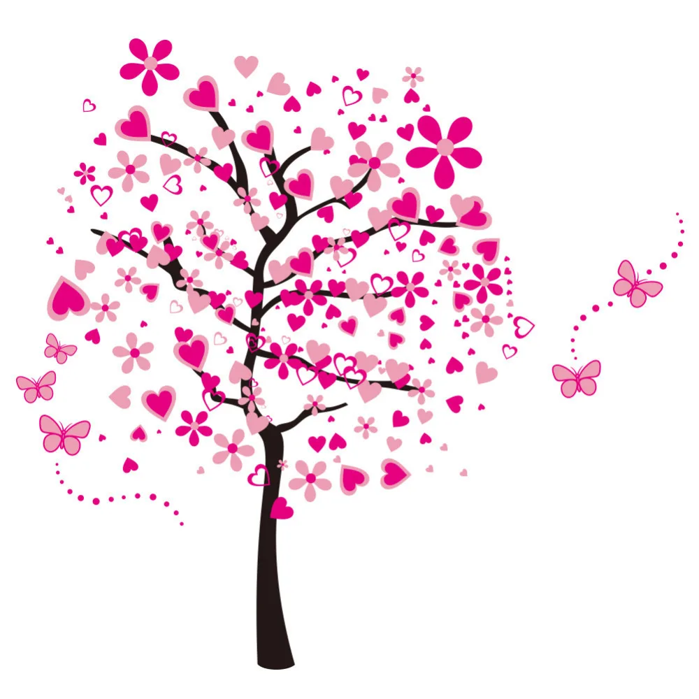 Новое поступление больших обоев DIY для Розовых Бабочек цветов дерева гостиной