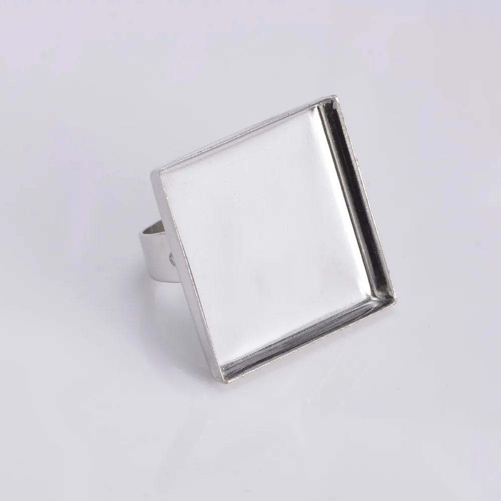 Регулируемая квадратная рамка 25 мм с родиевым покрытием стеклянный кабошон