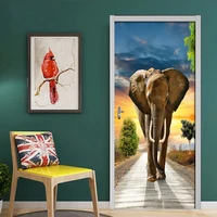 door mural christmas decorative 3d door sticker self adhesive elephant on the road wallpaper poster home decor 3d wall stickers