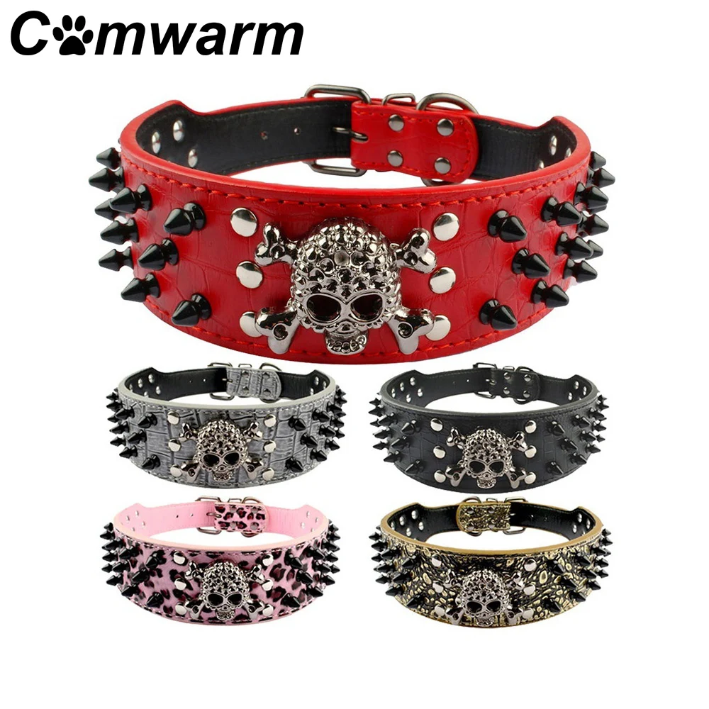 Comwarm ошейники для собак из искусственной кожи в стиле панк с шипами средних и