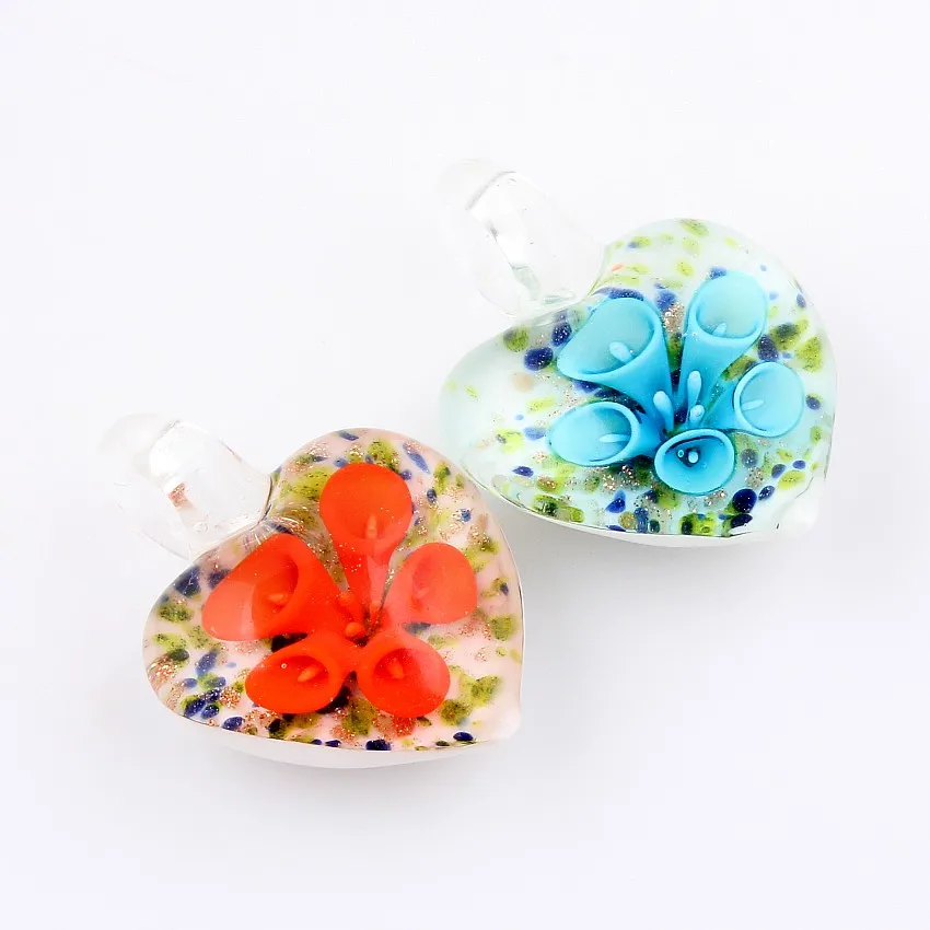 QianBei 6 шт. ручной работы Мурано Lampwork стекло Цвет Glory кулон из сердца с цветами Fit Цепочки И Ожерелья Горячие Рождество подарок