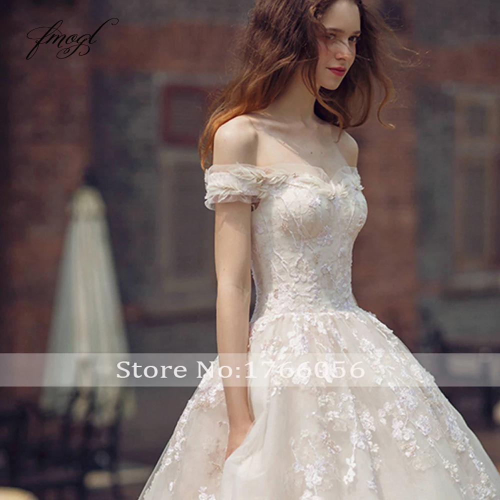 Fmogl Vestido De Noiva, сексуальные кружевные свадебные платья с вырезом лодочкой,, аппликации из бисера, часовня, поезд, без рукавов, ТРАПЕЦИЕВИДНОЕ платье невесты