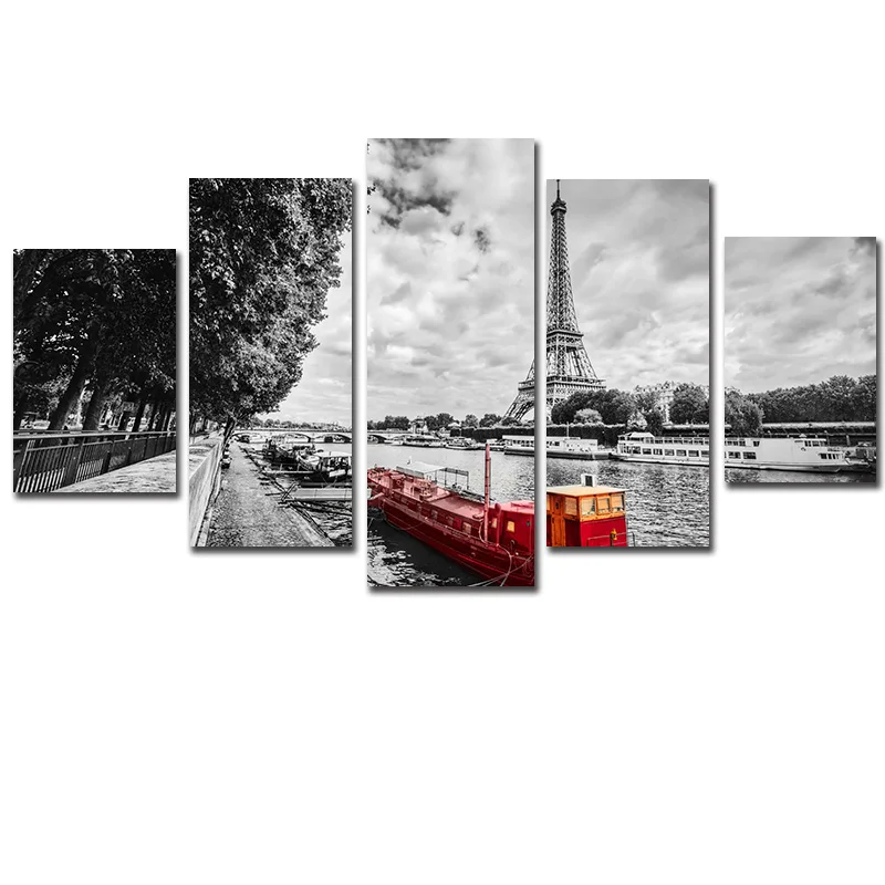 

Modular Oil Painting Animal Home Decoration Wall Art Eiffel Tower Unframed Spray Painting HD Canvas Picture 5 Piece Canvas Art