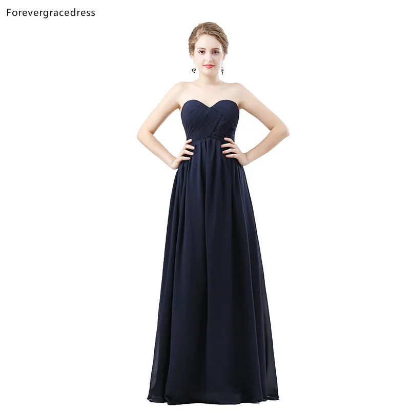 Платье для подружки невесты Forevergracedress темно-синее платье А-силуэта из шифона