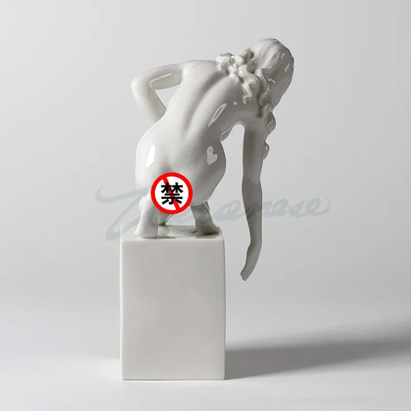Modern Nude Female Sculpture Abstract Fiery Girl Figurine Body Art Statue Light Glaze Ceramic Craft Home Decoration R1797