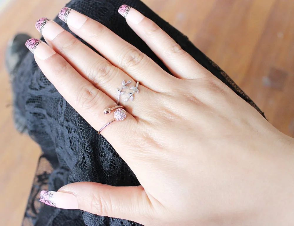 Новые роскошные свадебные листья Винтажное кольцо для женщин Регулируемый