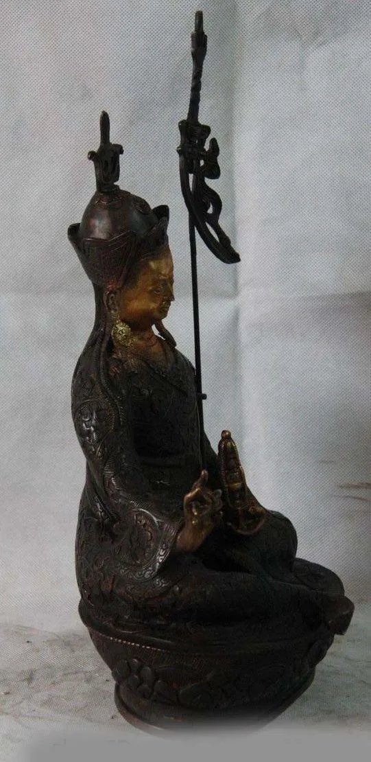 16&quot Tibet Buddhism Copper Bronze Lotus Padmasambhava master Monk Buddha Statue | Дом и сад