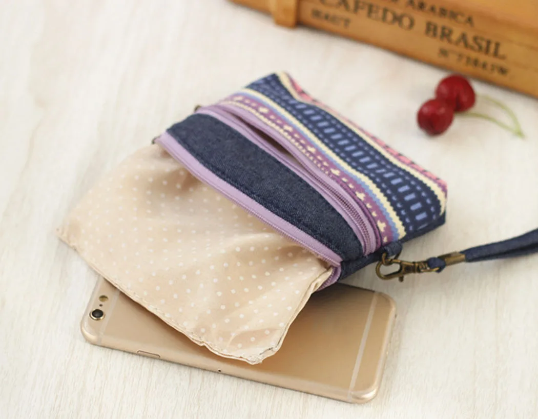 

Coofit Womens Coin Wallet Retro Striped Mini Canvas Pouch Coin Purse Key Pouch For Lady Girls National Style Clutch Handbag Bag