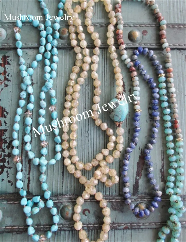 long Boho Chic Hand Knotted Turquoises Nugget Beads Wrap Necklace | Украшения и аксессуары