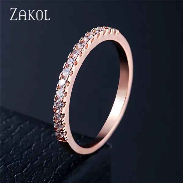 Rose Gold Color ZAKOL новые модные CZ циркония вечерние для женщин обручальное кольцо с кристаллами для леди свадебные украшения подарок FSRP2114 - Цвет основного камня: Rose Gold Color