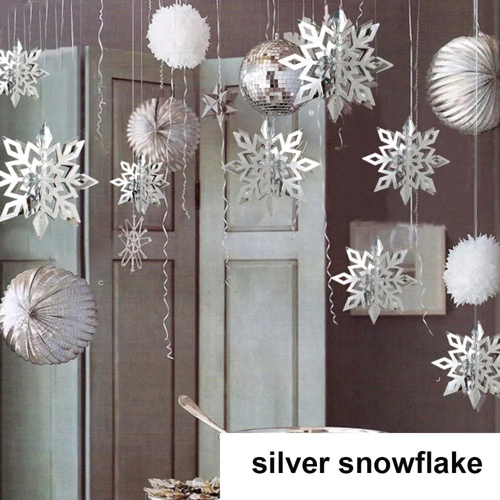silver snowflake 6 шт./партия, новогоднее, Рождественское украшение, домашний декор, висячие украшения, картонная звезда, Очаровательная Рождественская елка, 3D полый Снежинка - Цвет: silver snowflake