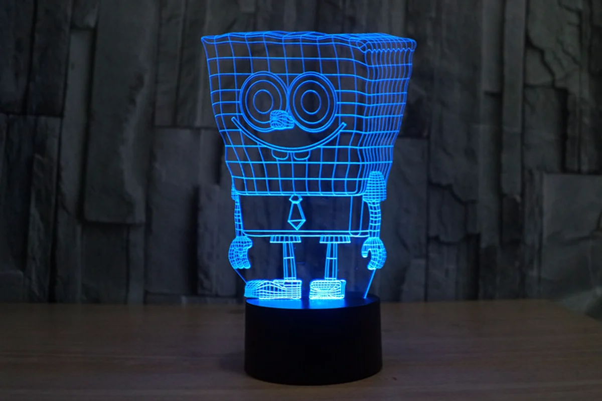 Губка Боб 7 цветов Изменение 3D визуальная голограмма стерео Светодиодная лампа