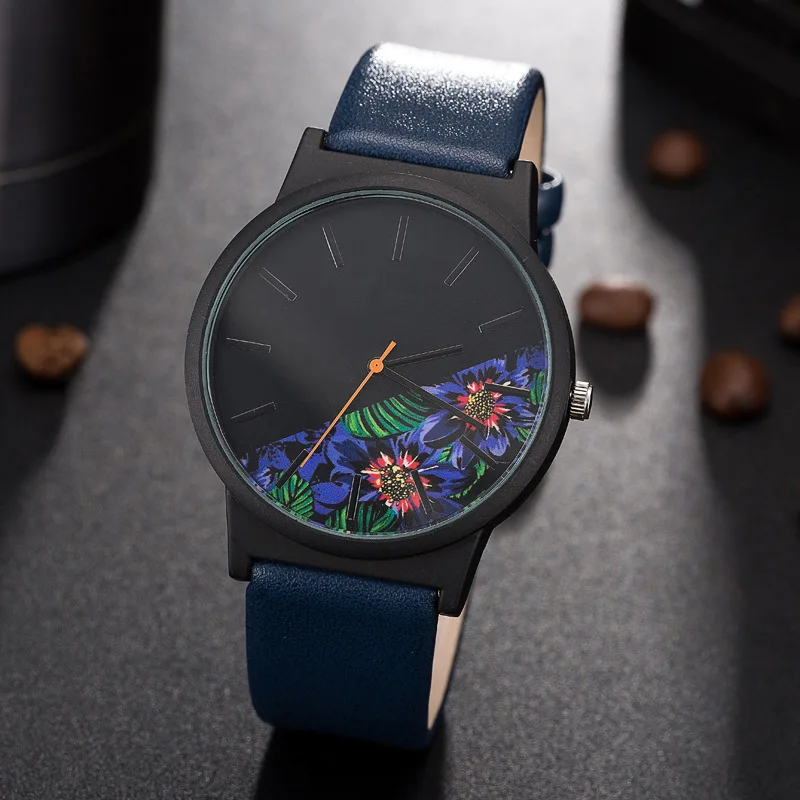 Новинка 2017 года модные женские туфли с цветочным принтом часы Для женщин Кожаные