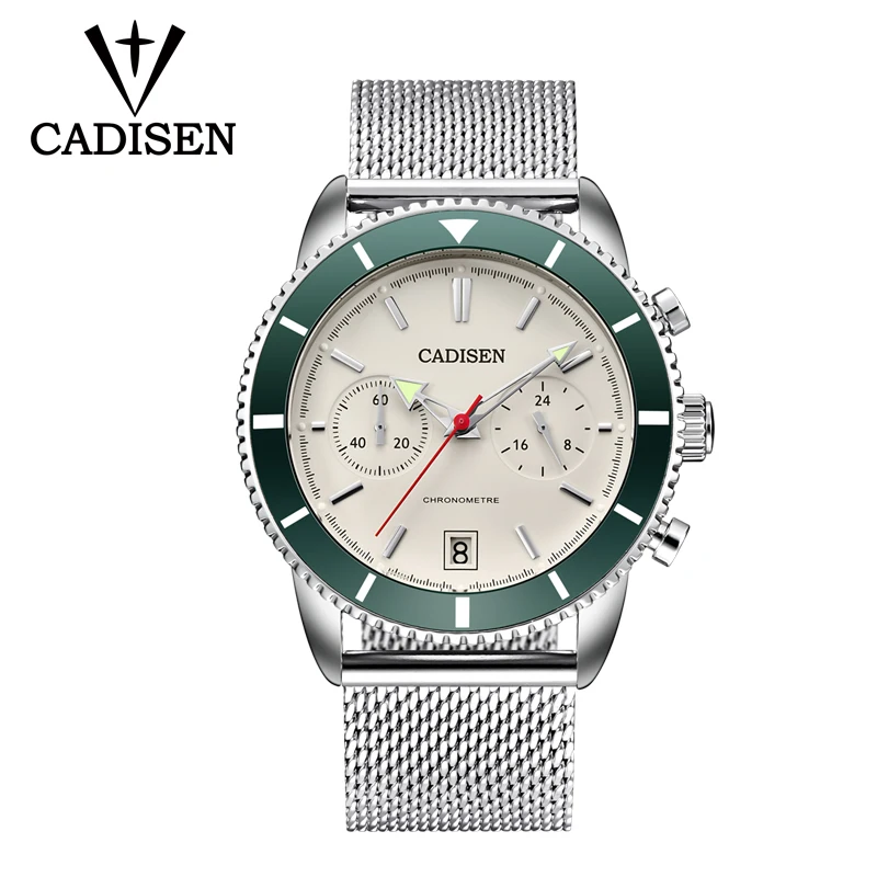 C9065MWWLSS14 CADISEN, мужские часы, лучший бренд, Роскошные, кварцевые, стальные часы, мужские, повседневные, с сетчатым ремешком, военные, водонепроницаемые, спортивные, наручные часы, Relogio Masculin - Цвет: C9065MWWLSS14