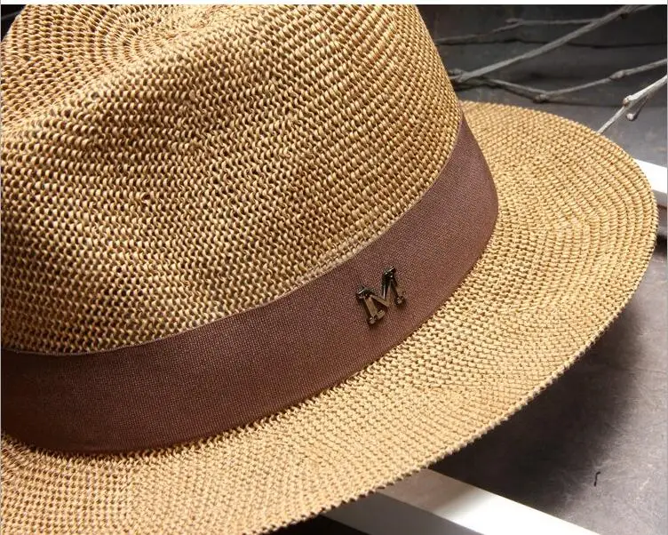 Шляпа Мужская/женская Соломенная элегантная Панама от солнца чёрная/белая