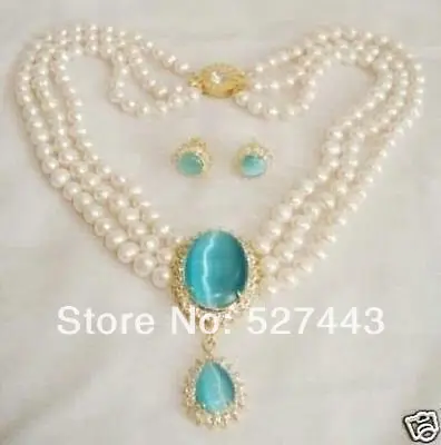 DYY Wholesale CharmiNg! jewelry Natural white pearl necklace opal pendant earring set (A0423) | Украшения и аксессуары