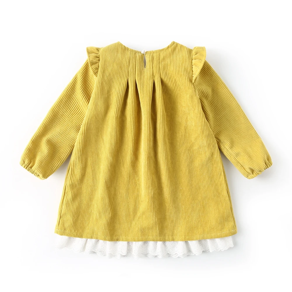 Dream Cradle/2019 Spring Autumn Corduroy Baby Girls Dress/Mustard Yellow Frocks Girl | Детская одежда и обувь