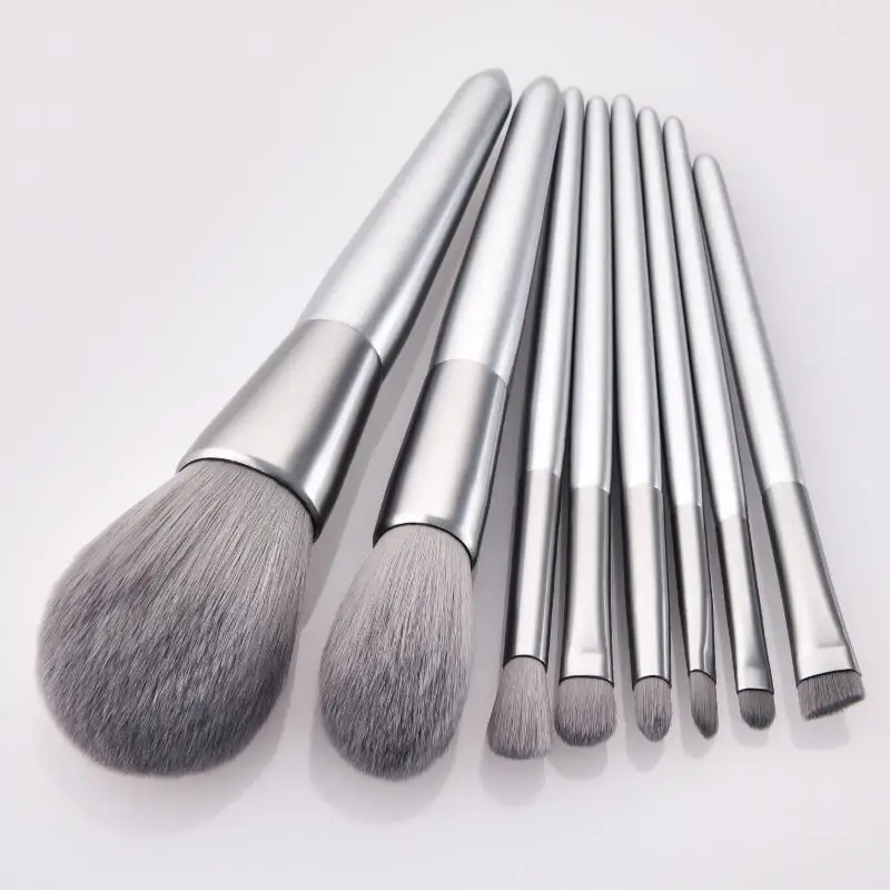 Набор кистей для макияжа 8 шт. серебристые профессиональные косметические