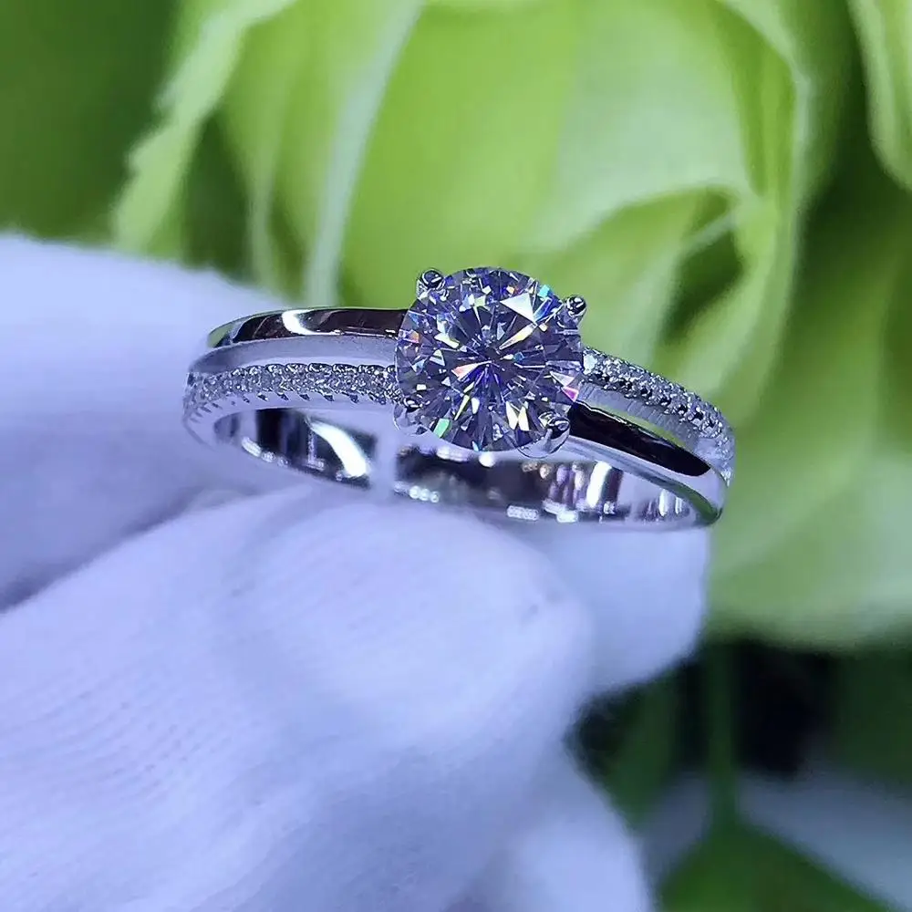 Круглое серебряное Moissanite кольцо 1ct D VVS роскошное Weding для женщин | Украшения и